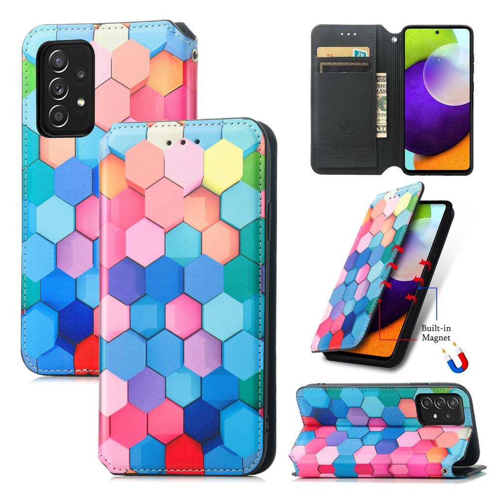 Luxe PU Lederen Wallet Case Set voor Galaxy A72 _ Honingraat, Verzenden, Nieuw, Hoesje of Tasje