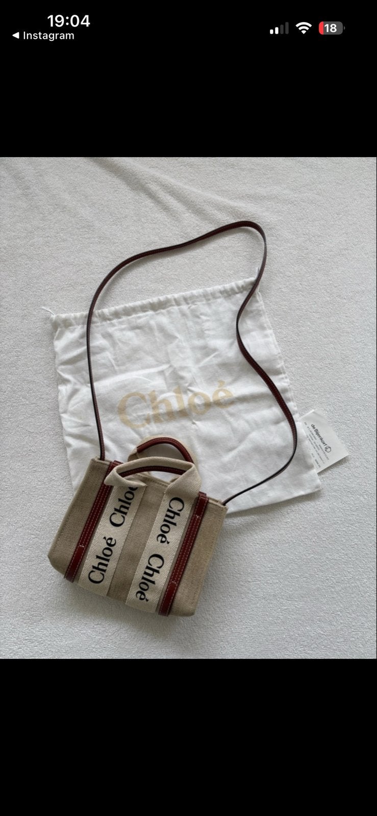 Chloe Woody Mini Tote Bag met make-up vlekken, Ophalen, Gebruikt, Beige, Handtas