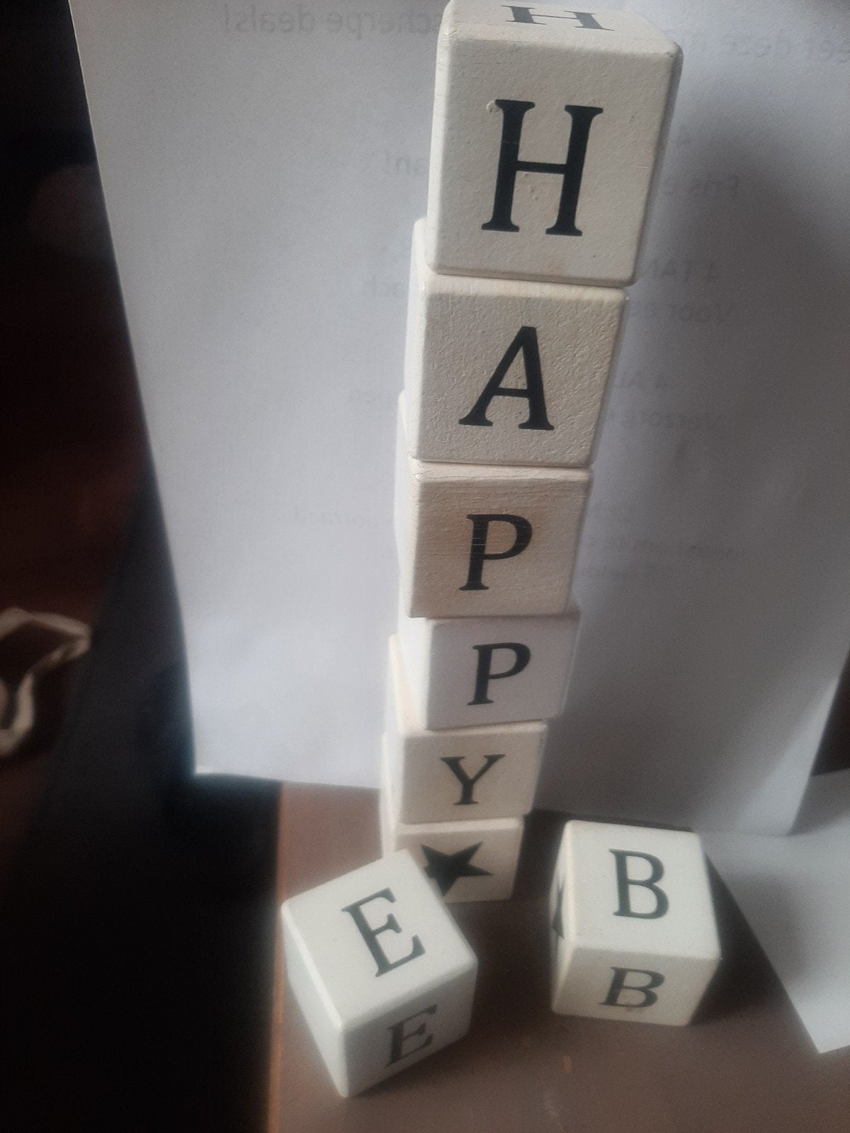 Decoratieve Houten Blokken 'HAPPY', Hout, Gebruikt, Ophalen of Verzenden, Modern