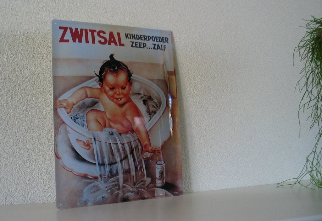 Zwitsal reclame bord kinderpoeder zeep zalf, Verzenden, Zo goed als nieuw, Reclamebord