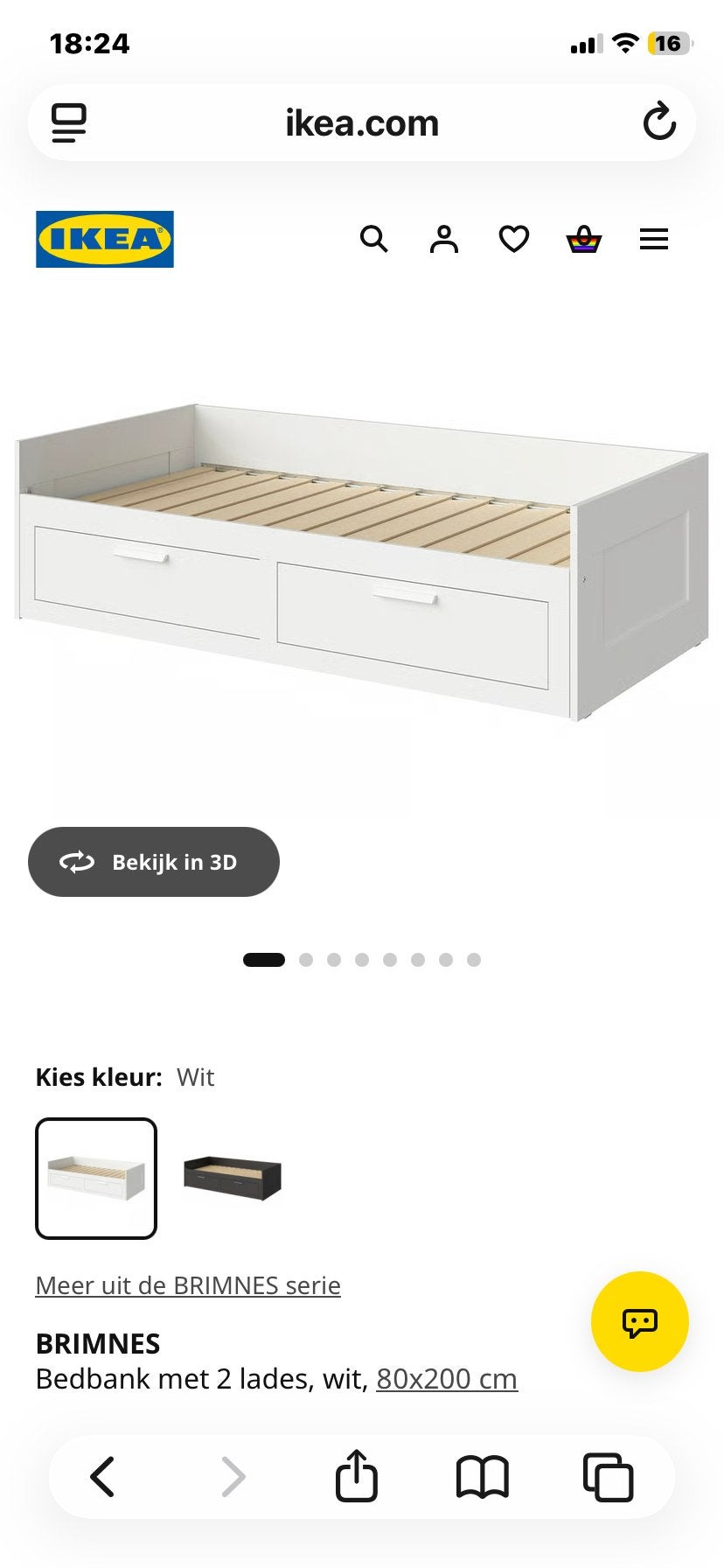 IKEA BRIMNES Bedbank met 2 lades, wit, 80x200 cm, Ophalen, Gebruikt, Eenpersoons, Wit