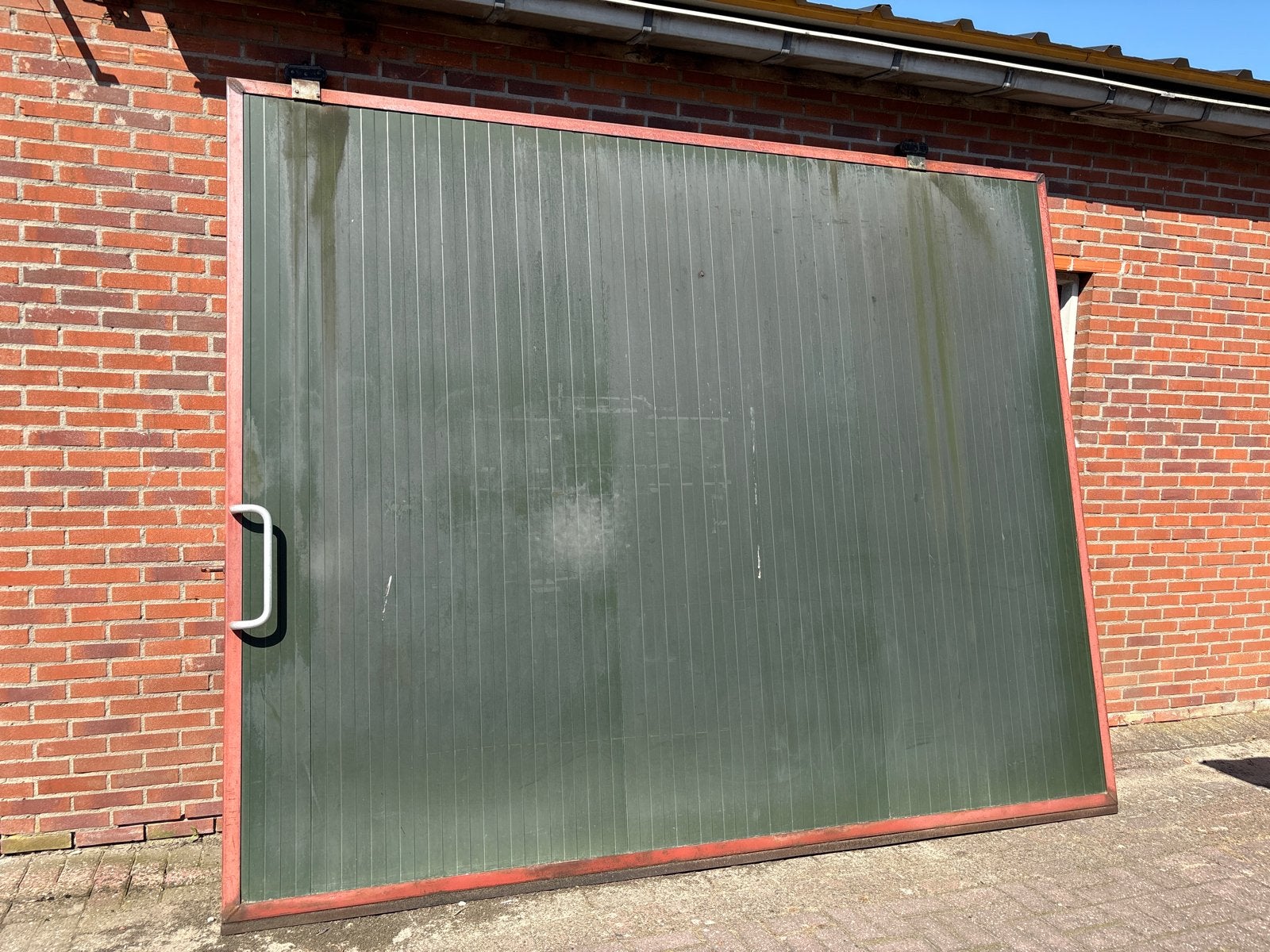 Stalen schuifdeur met damwand profiel, 327x263 cm, Doe-het-zelf en Verbouw, Deuren en Horren, Ophalen, Gebruikt, Garagedeur, Schuifdeur
