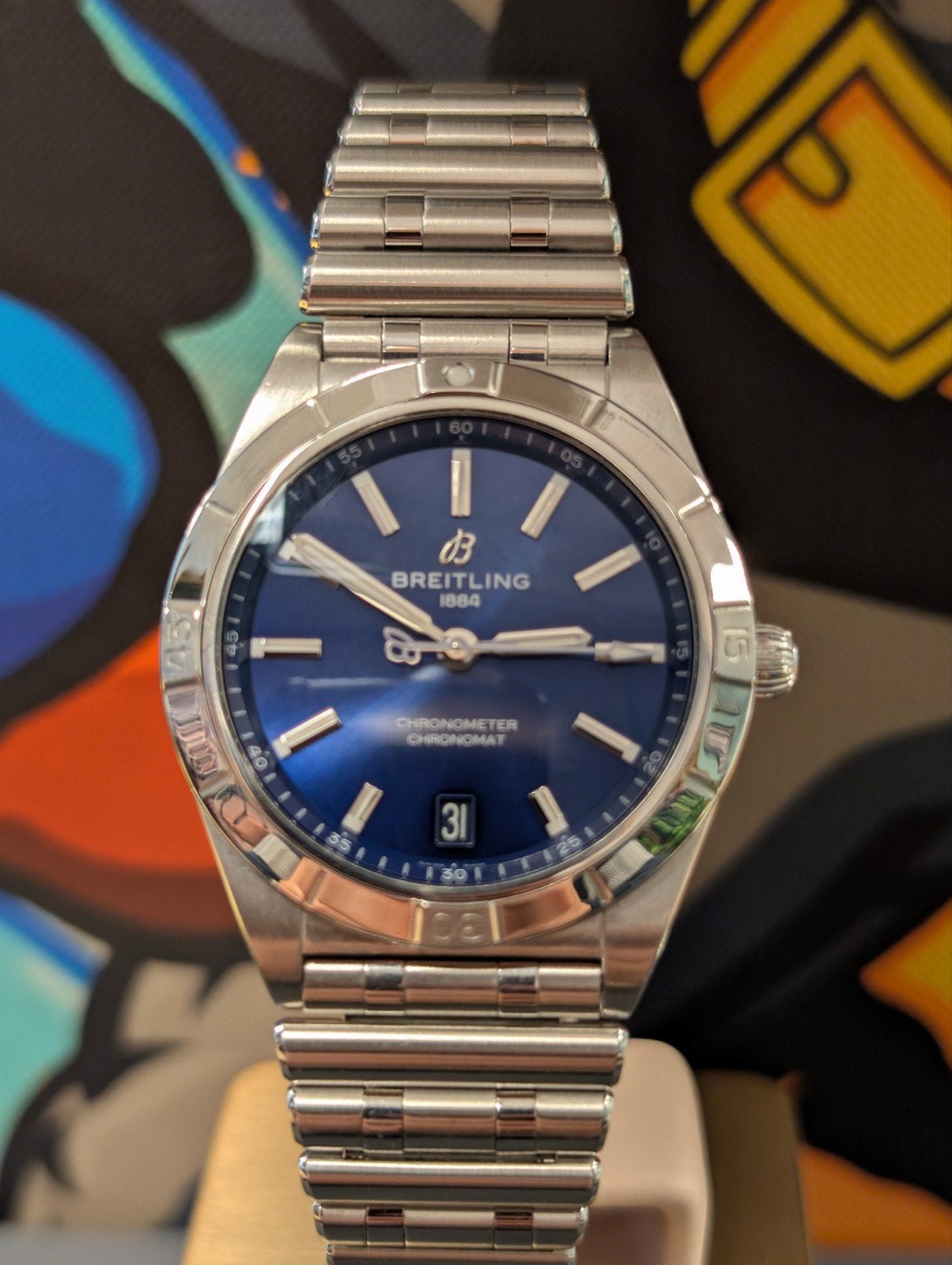 Breitling Chronomat 36 lady sunburst blue wijzerplaat, Ophalen of Verzenden, Zo goed als nieuw, Staal, Overige merken