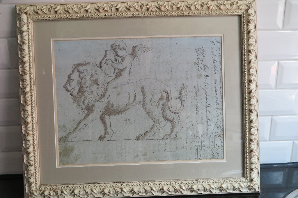 kunstwerk ingelijst, Antiek en Kunst, Ophalen of Verzenden, Tekening, Overige technieken, Ingelijst