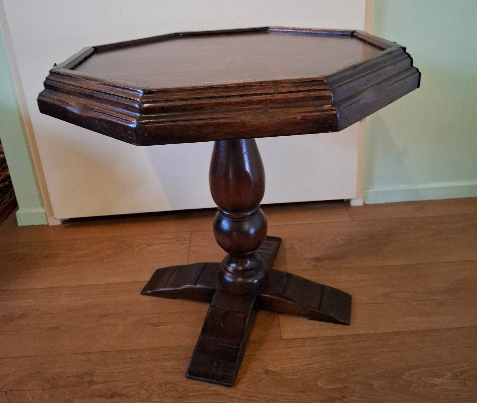 Antieke bijzettafel met 2 lades, donker hout, Ophalen