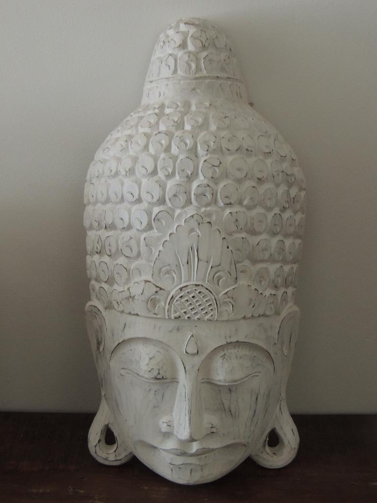 Boeddha masker white-wash 60 x 30 x 15 cm handwerk € 65,=, Ophalen, Nieuw