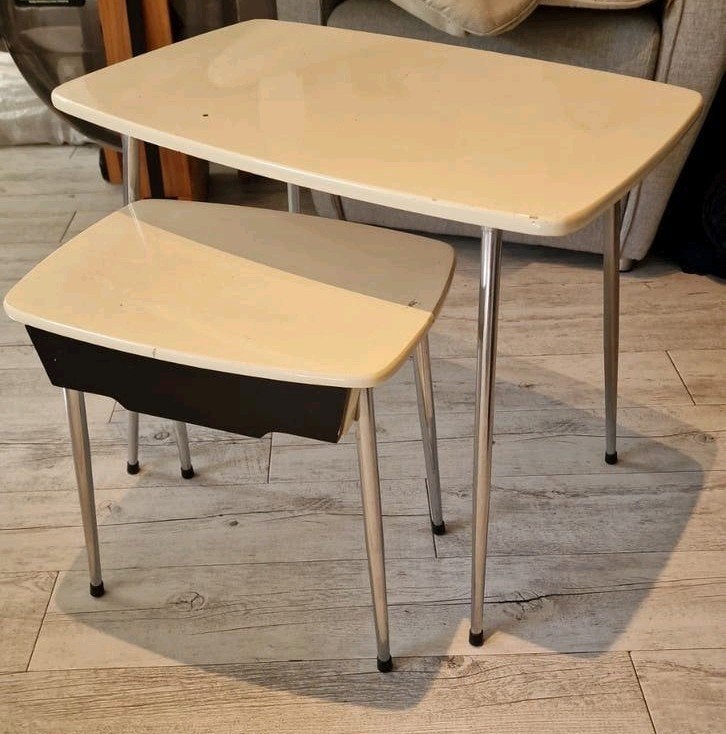 Wim Rietveld voor Auping bijzettafels 50er jaren vintage, Ophalen, Rond, Minder dan 55 cm
