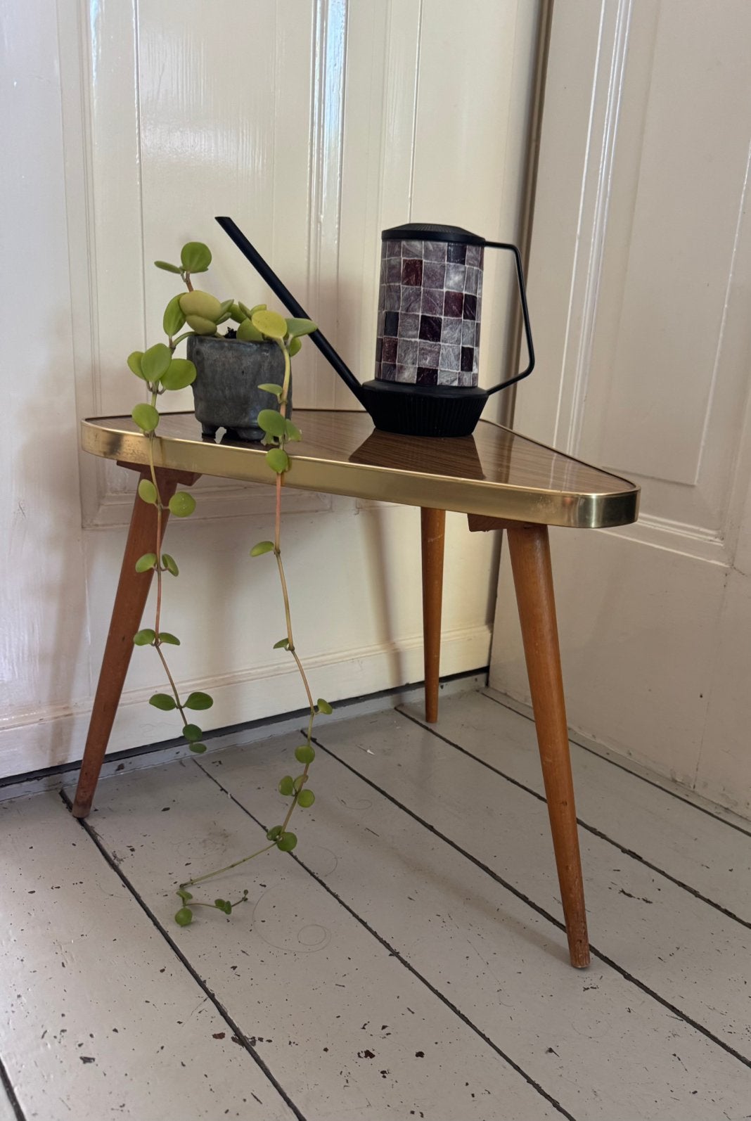 Vintage formica  bijzet plantentafeltje, Ophalen, Zo goed als nieuw, Rechthoekig, Minder dan 55 cm