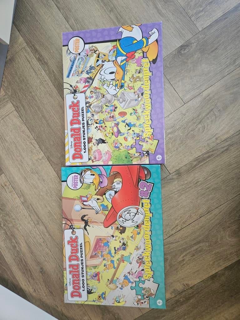 2 Donald Duck 1000 stukjes puzzels inclusief poster, Rechthoekig Staand, Ophalen of Verzenden, Zo goed als nieuw, A1 t/m A3