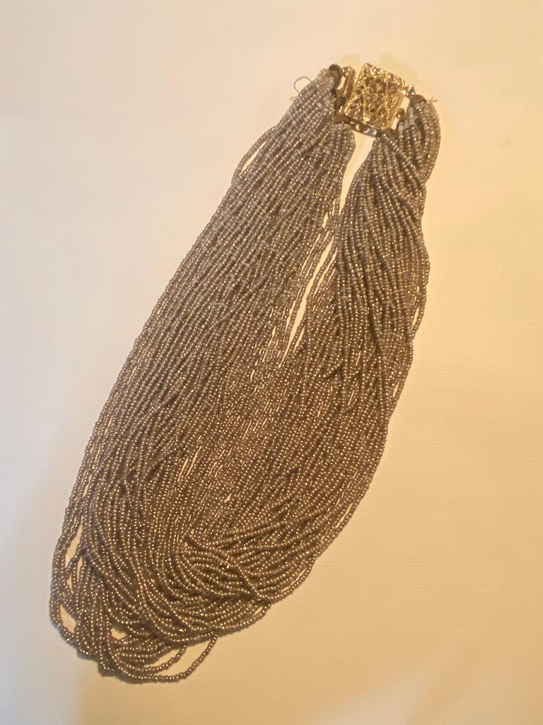 Vintage halsketting van zaadkralen roze/goud *Nous Deux* , Antiek en Kunst, Curiosa en Brocante, Ophalen of Verzenden