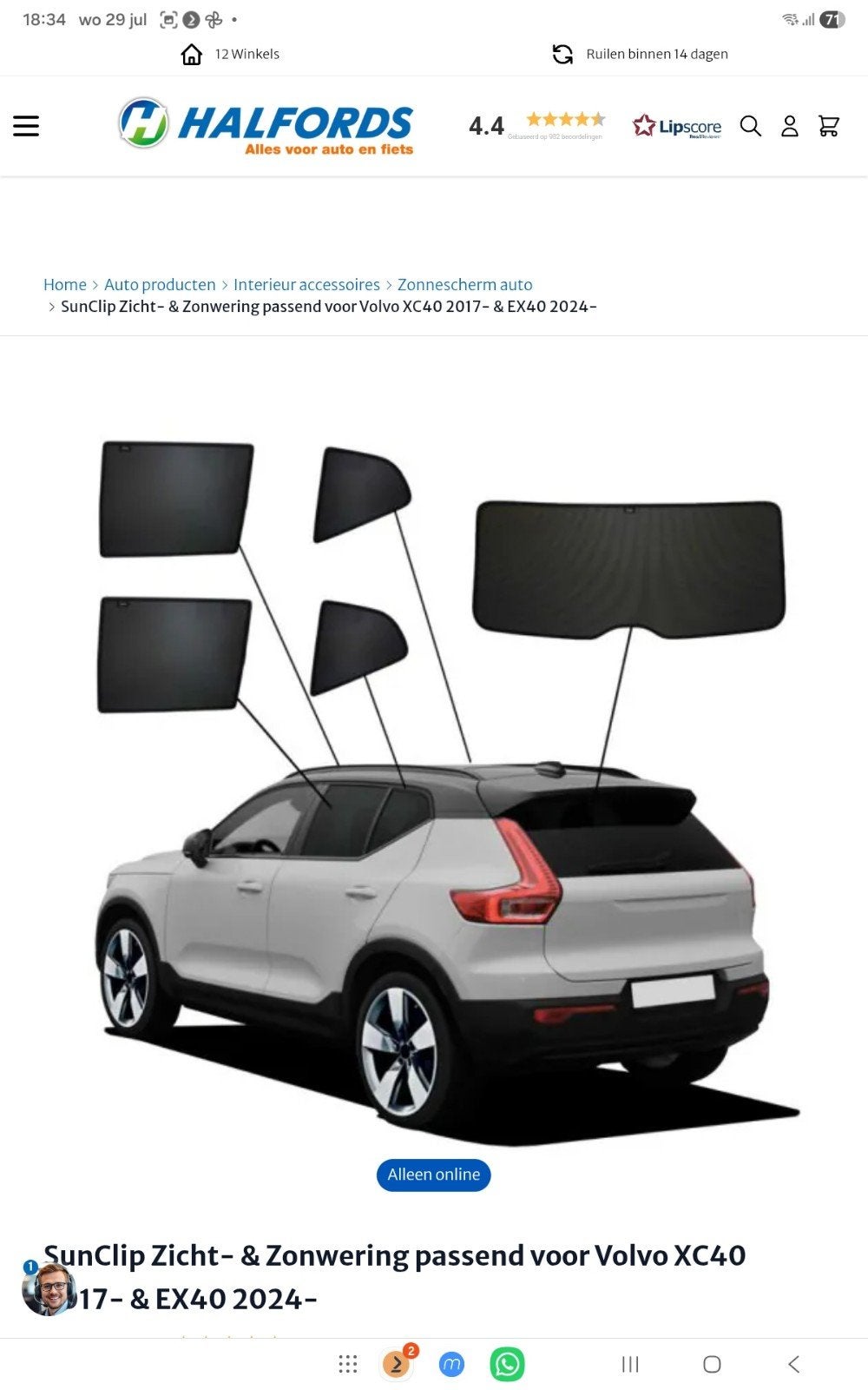 zonewering voor Volvo xc40, Ophalen, Nieuw