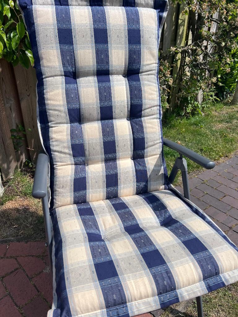 1 dralon blauw ruit tuinstoelkussen als Nieuw tuinkussen, Ophalen of Verzenden, Zo goed als nieuw