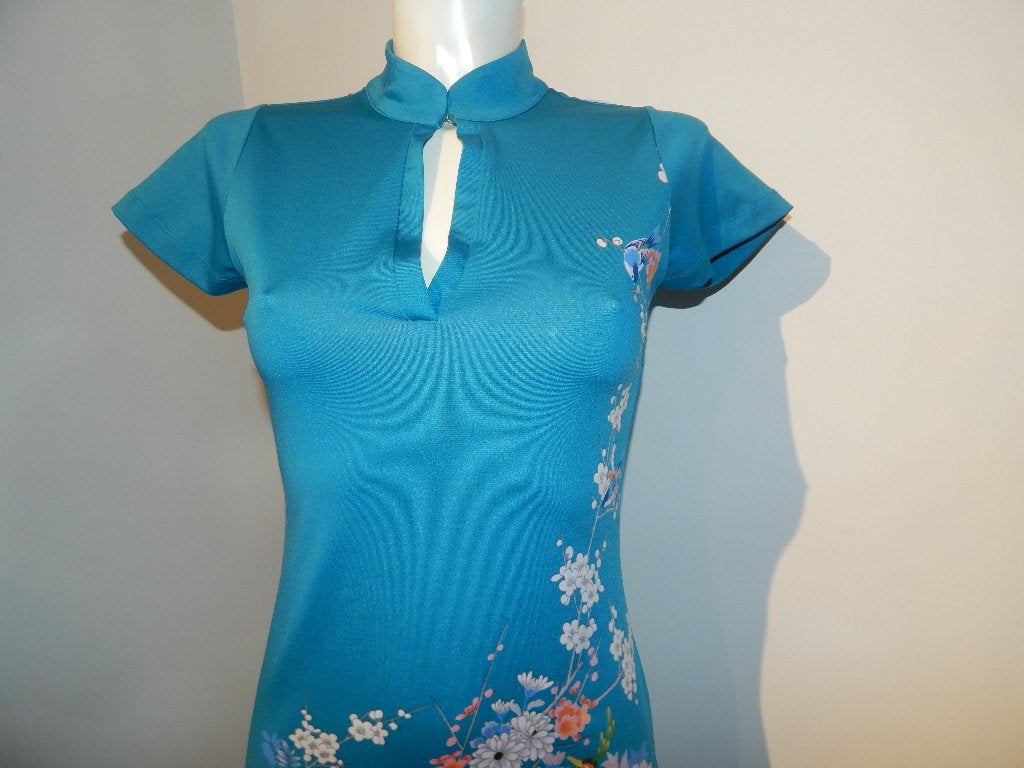 King Louie stretch jurk japanse look vogels bloemen S, Zo goed als nieuw, Knielengte, King Louie, Maat 36 (S)