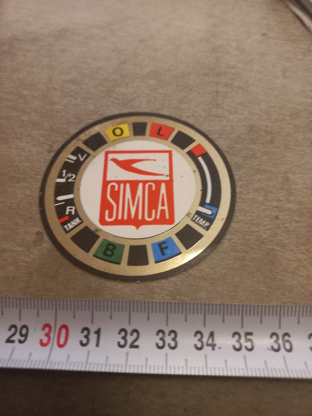 Vintage Simca Tank & Temperatuurmeter Embleem, Ophalen of Verzenden, Gebruikt