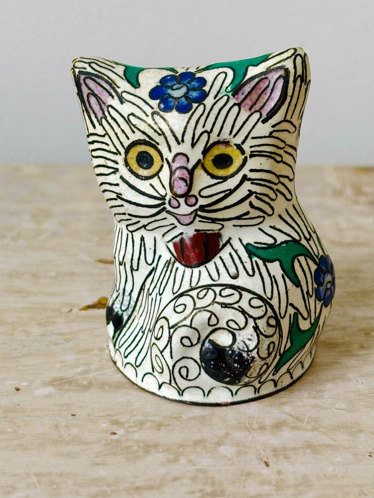 Vintage Chinese Cloisonné Geëmailleerde Kat Beeldje, Ophalen of Verzenden