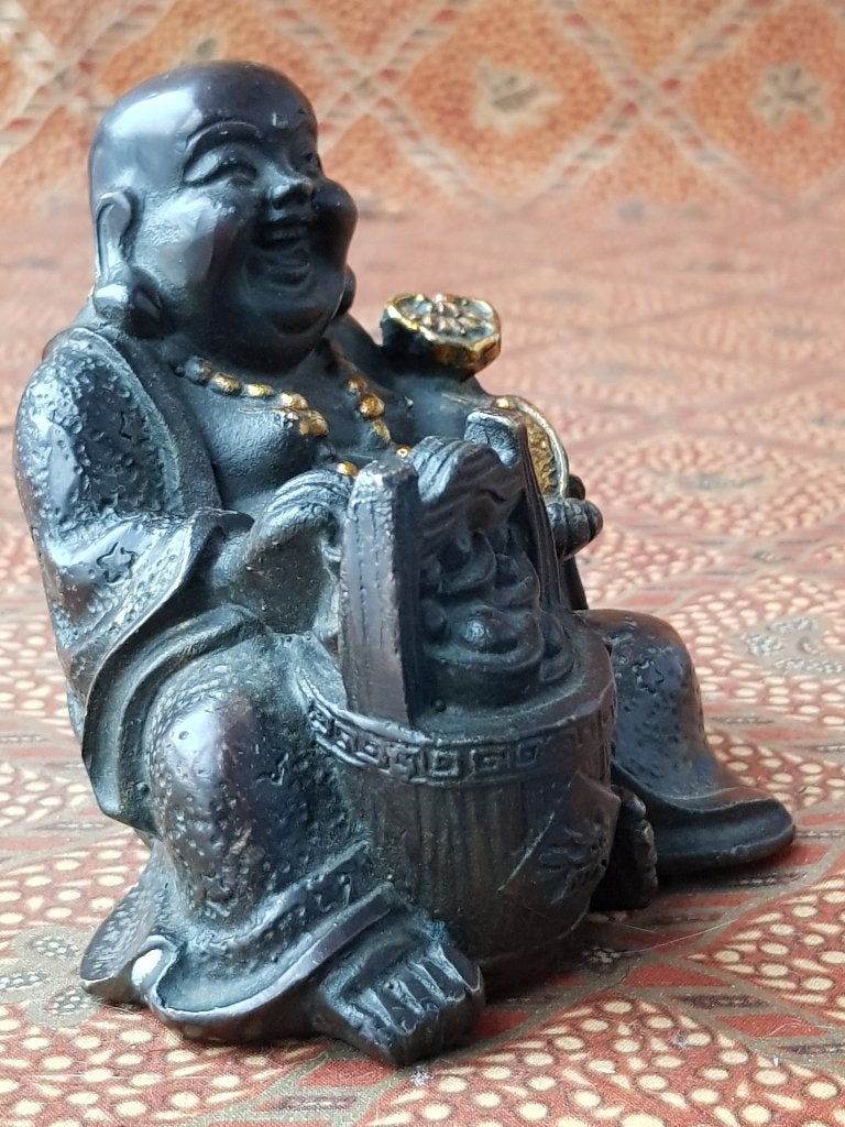 Mooi zwaar oud Chinees brons beeldje van Boeddha 9,1 cm., Ophalen of Verzenden, China, Meerkleurig, Handgemaakt