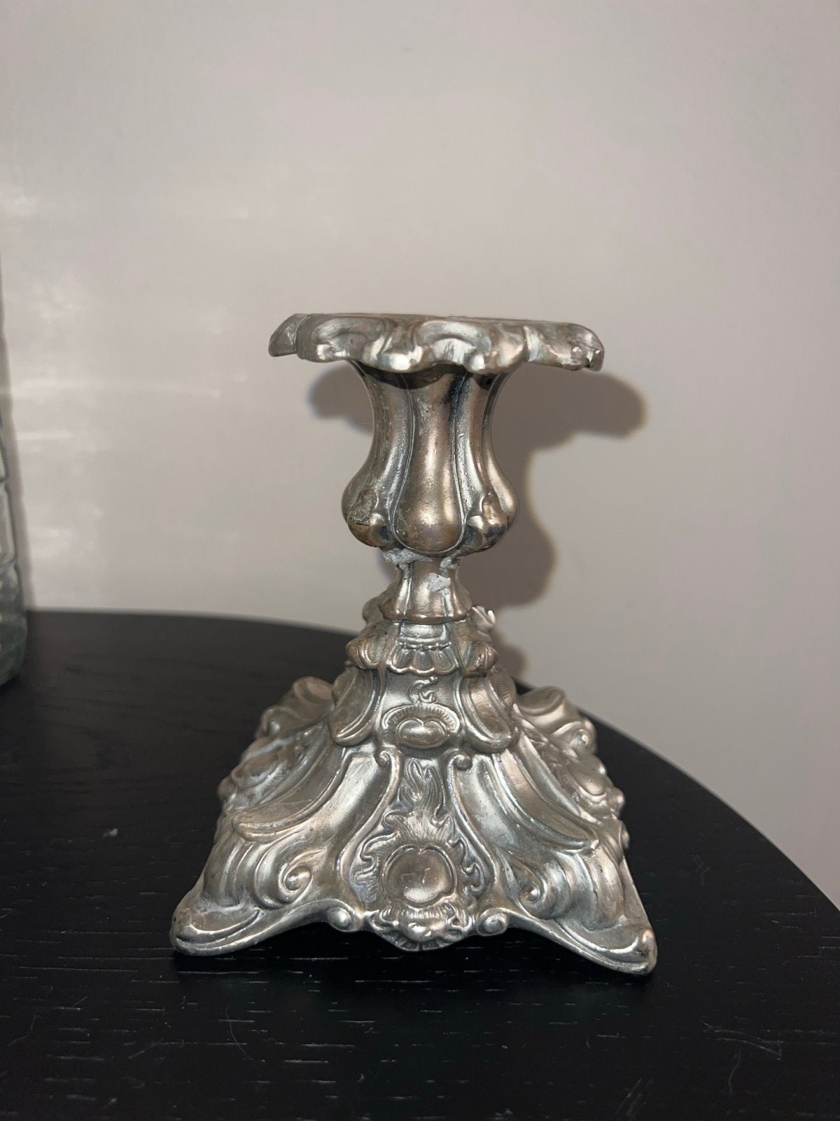 Antieke zilverkleurige kandelaar - Made in Germany, Antiek en Kunst, Ophalen of Verzenden, Overige materialen