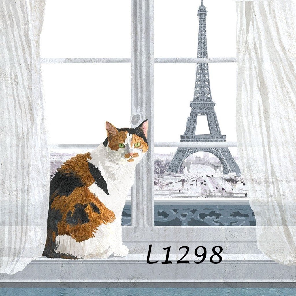 Servetten decoupage/bullet journal * kat in Parijs L1298, Verzenden, Nieuw