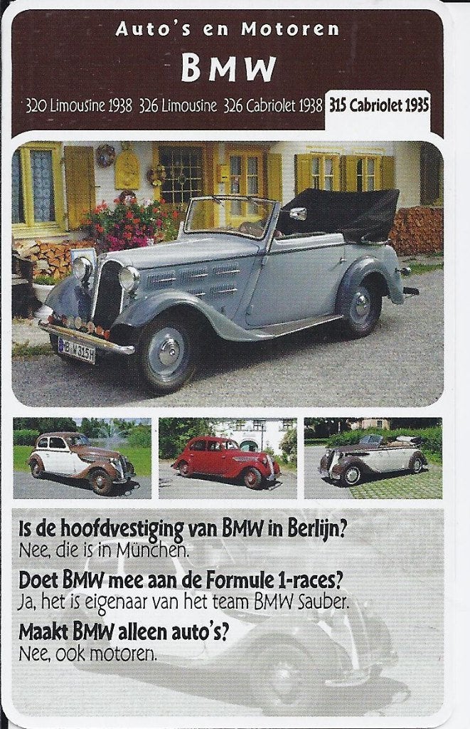 Kt215 autokaartje bmw 315 cabriolet 1938, Ophalen of Verzenden, Zo goed als nieuw, Auto's