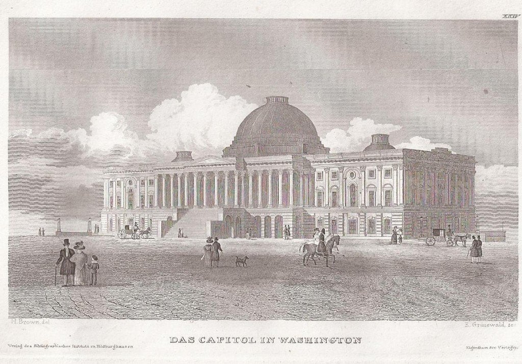 Das Capitol in Washington Staalgravure ca. 1830 Het Capitool, Antiek en Kunst, Origineel, 1800 - 1899, Stadsgezicht, Ophalen of Verzenden