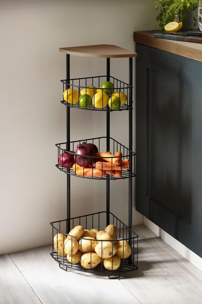 Hoekrek met 3 manden en houten blad, Ophalen, Zo goed als nieuw