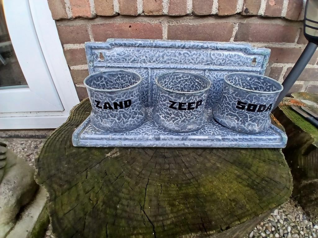 Zand Zeep Soda set emaille grijs gewolkt, Antiek en Kunst, Ophalen of Verzenden