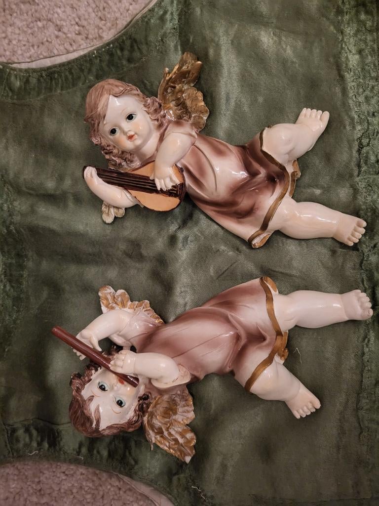 Set van 2 Vintage Engeltjes om op te hangen - 20 cm, Ophalen of Verzenden