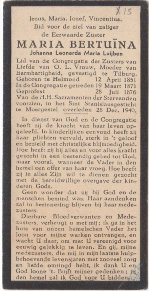 zr. Johanna L.M. Luijben 1851 Helmond + 1940 Moergestel, Ophalen of Verzenden