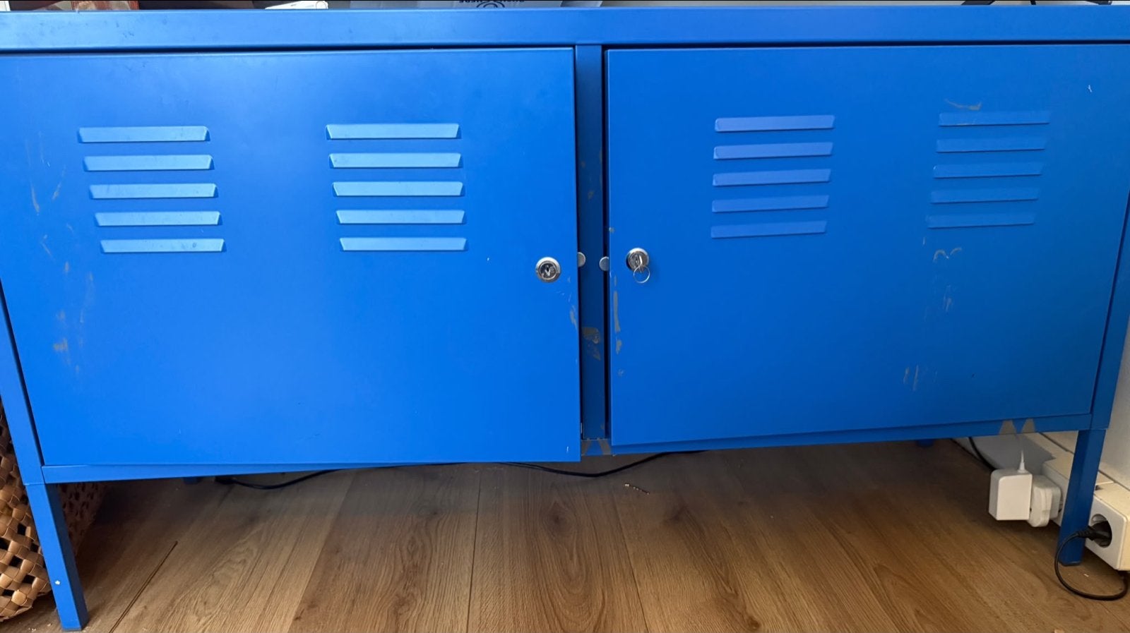Blauwe metalen kast met twee deuren 118x41x62cm, Ophalen, Gebruikt