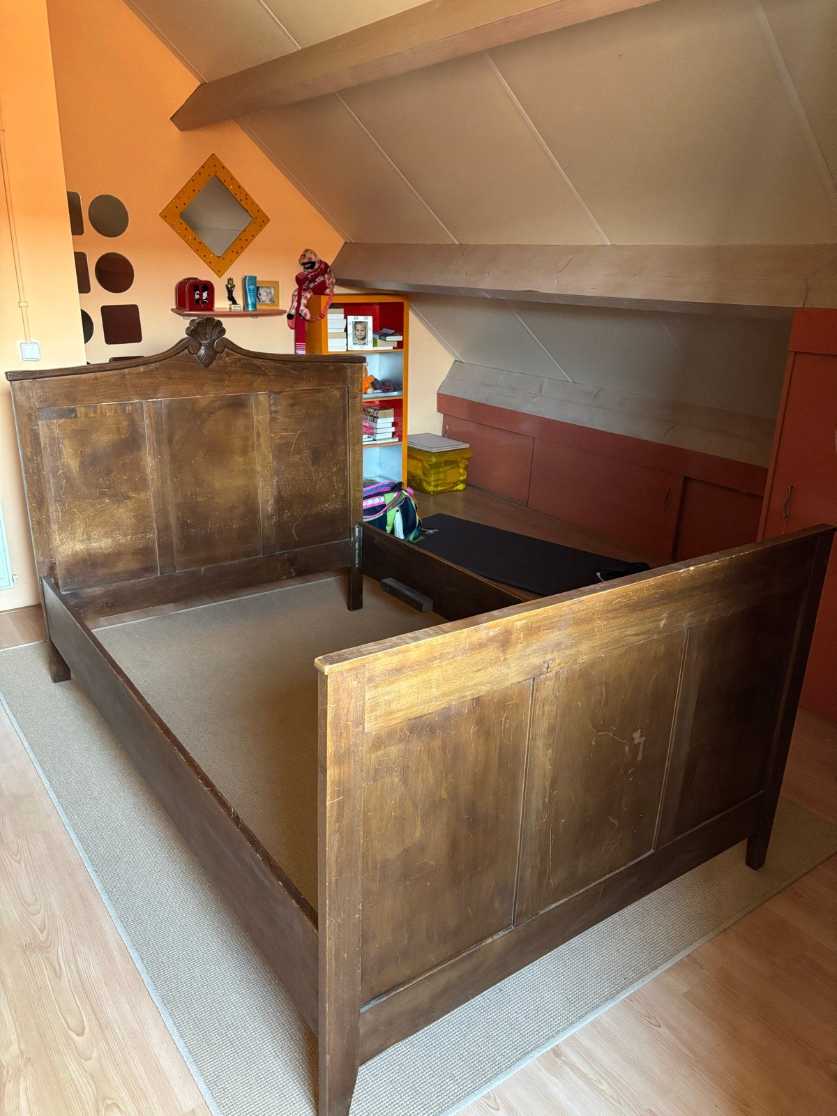 Antiek houten bedframe - 190x120 cm, Antiek en Kunst, Ophalen