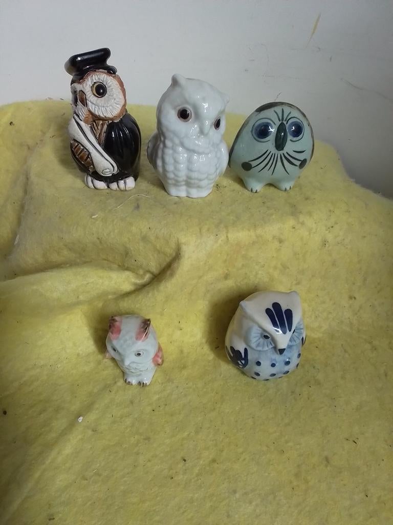 2277) 5 mooie keramische uiltjes 4,5tot 7,5 cm, Verzamelen, Beelden en Beeldjes, Ophalen of Verzenden, Zo goed als nieuw, Dier
