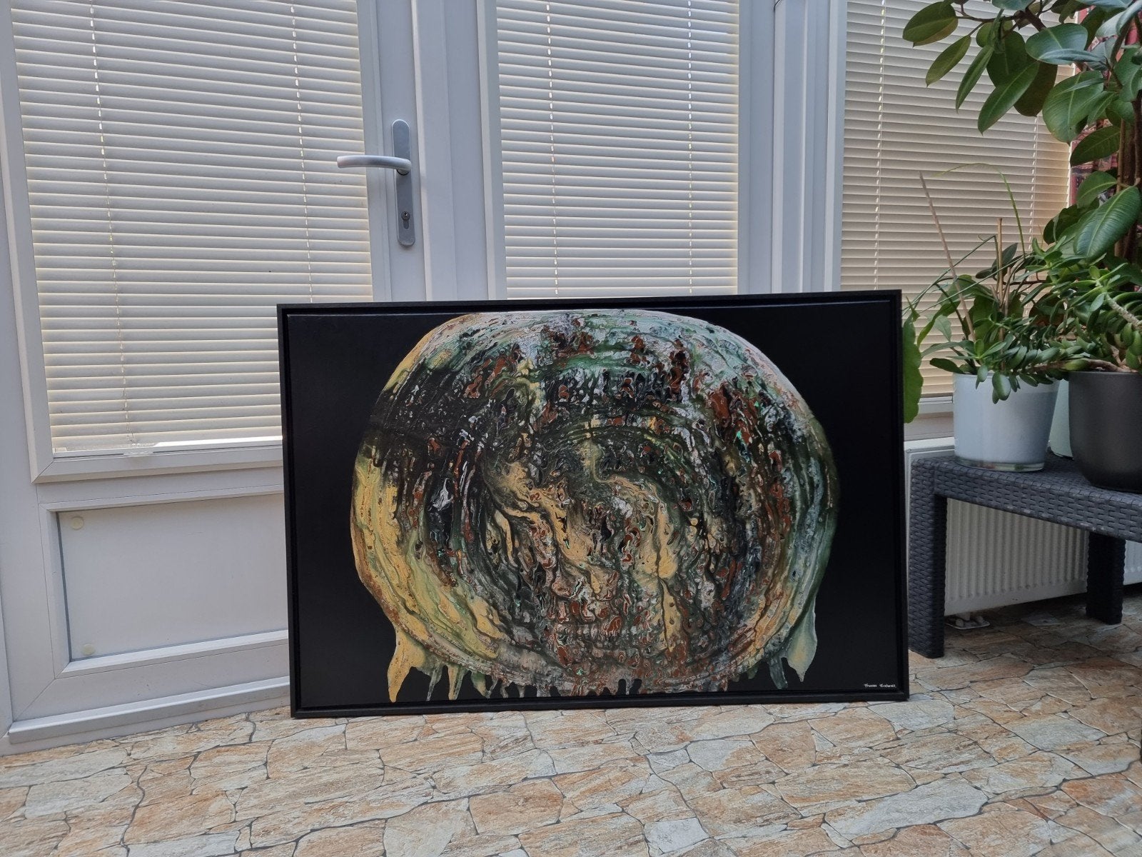 Handgeschilderd abstract schilderij ingelijst 75x115, Antiek en Kunst, Kunst | Schilderijen | Abstract, Ophalen