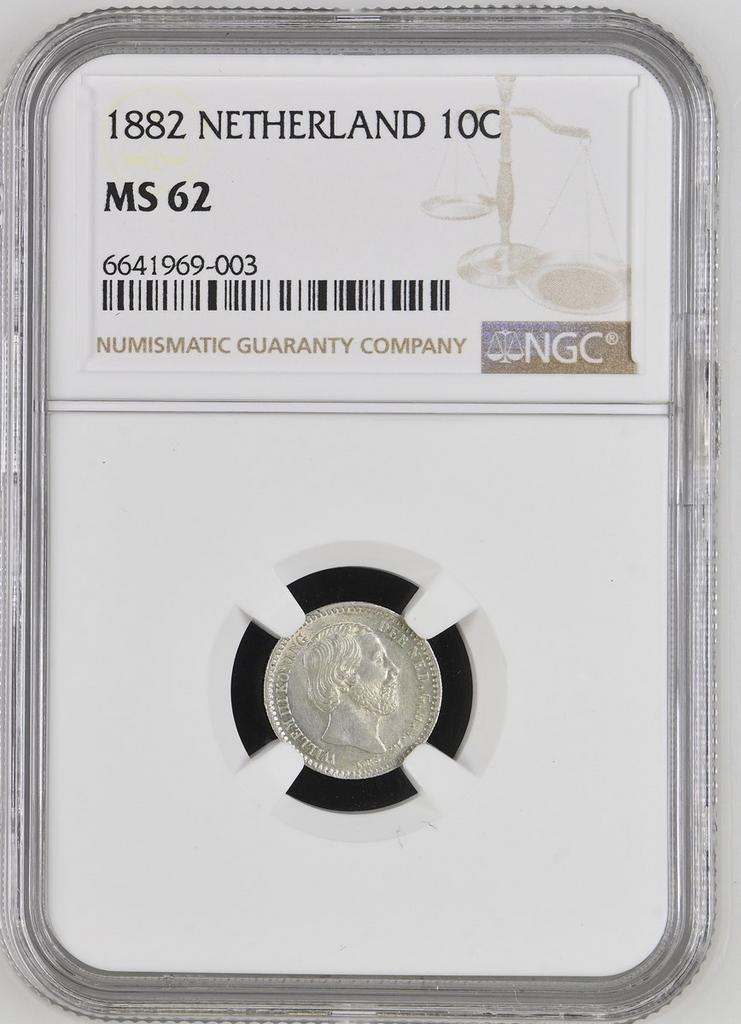 1882 Nederland 10 cent Willem III NGC MS 62, Postzegels en Munten, Munten | Nederland, Verzenden, Koning Willem III, 10 cent, Losse munt