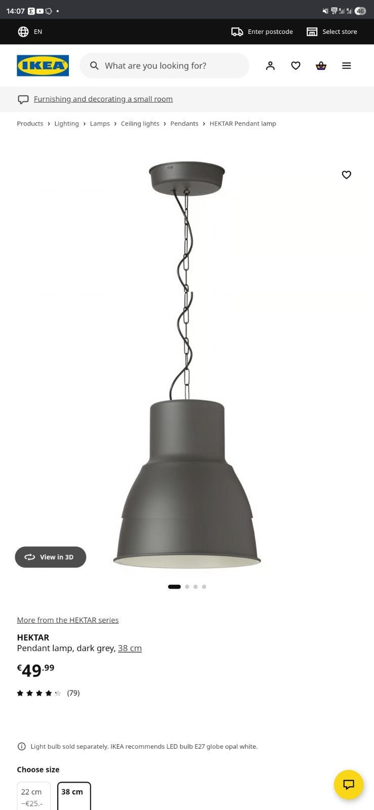 IKEA Hektar hanglamp donkergrijs 38 cm 2 stuks, Ophalen, Industrieel, Modern, E27 (groot), Zo goed als nieuw