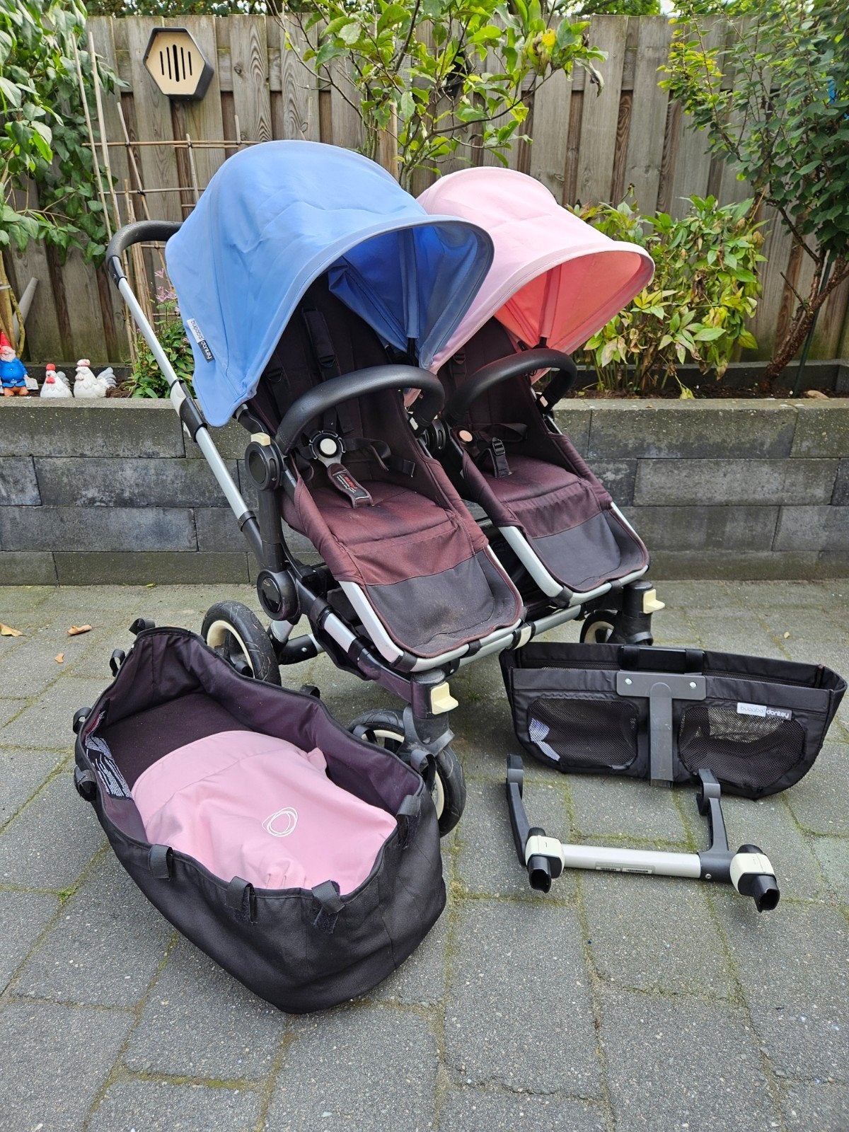 Bugaboo Donkey Duo kinderwagen met wieg en zijmand, Gebruikt, Duowagen, Bugaboo, Ophalen
