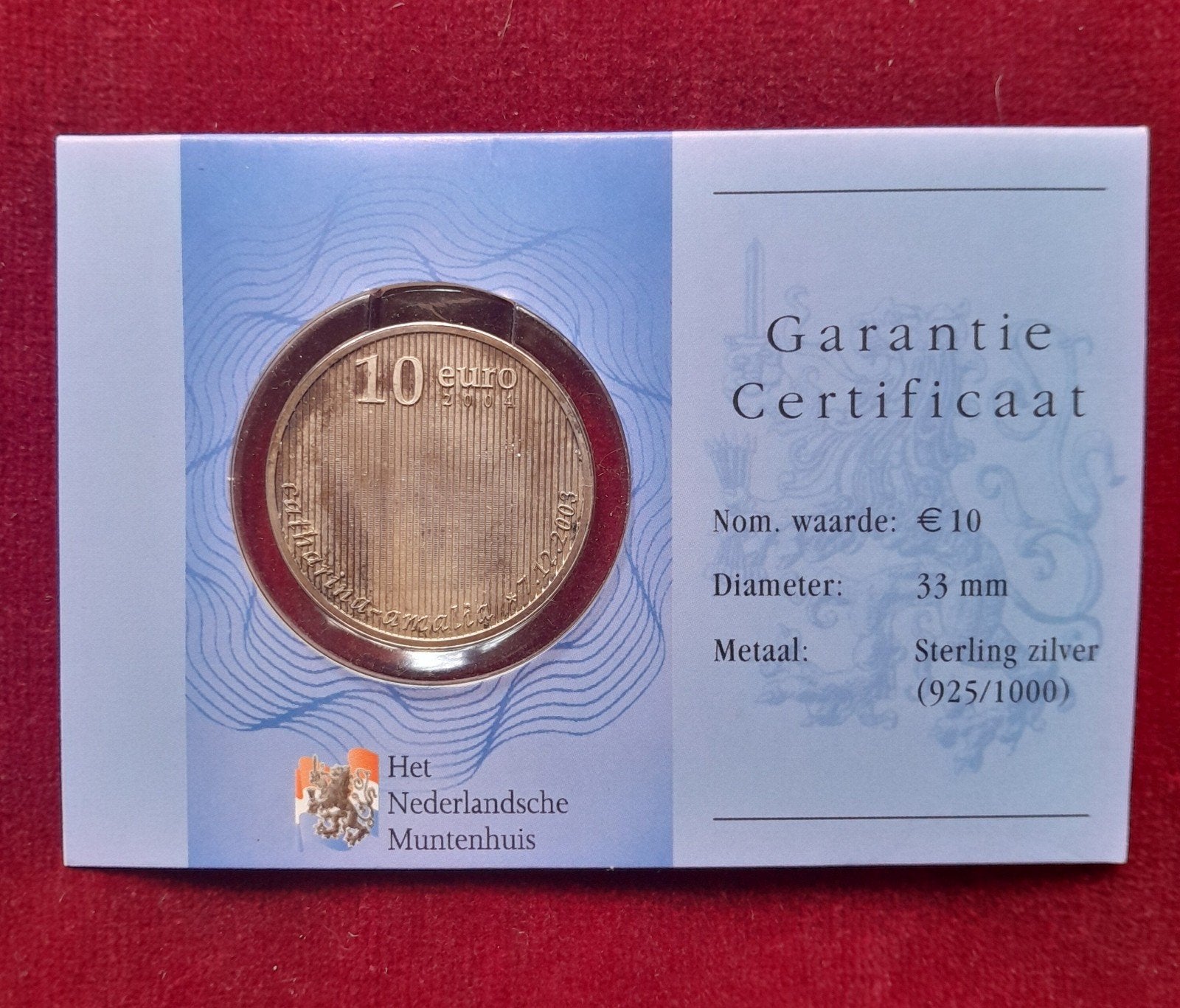 Zilveren 10 Euro munt geboorte Prinses Catharina-Amalia, Ophalen of Verzenden, Koningin Beatrix, Euro's, Zilver