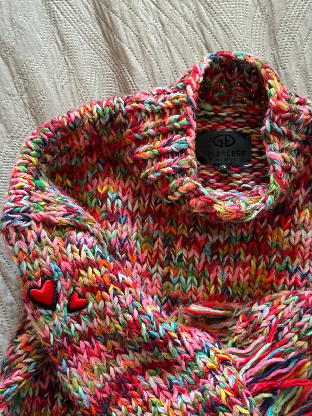 Goldbergh trui met franjes en hartjes - Maat XS, Ophalen, Zo goed als nieuw, Maat 34 (XS) of kleiner, Meerkleurig