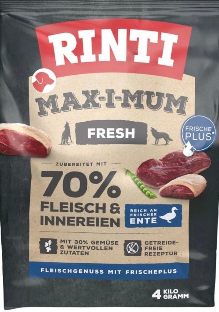Nieuwe zak RINTI Max-i-Mum Eend 4 Kilo hondenbrok, Dieren en Toebehoren, Ophalen, Hond