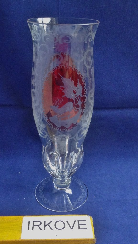 2 X BOHEEMS GLAS * GEGRAVEERD WILD EN BLOEMEN * Op Voet *, Verzenden