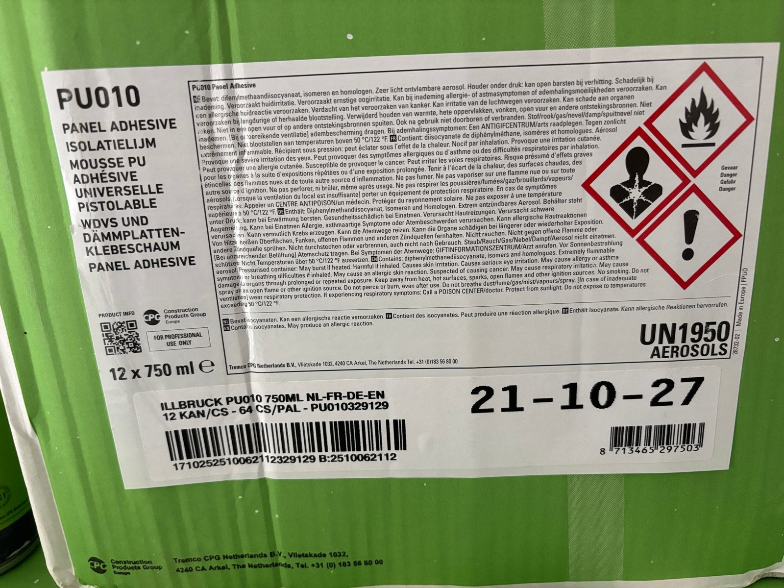 Illbruck PU010 Panel Adhesive Hoogwaardige Isolatiellijm, Ophalen of Verzenden, Nieuw