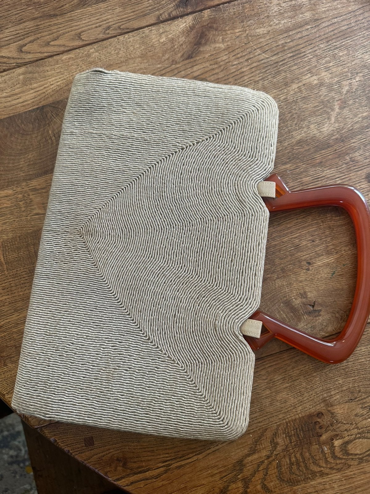 Art Deco Cordé handtas met bakelieten handvatten, Verzenden, Gebruikt, Beige, Handtas