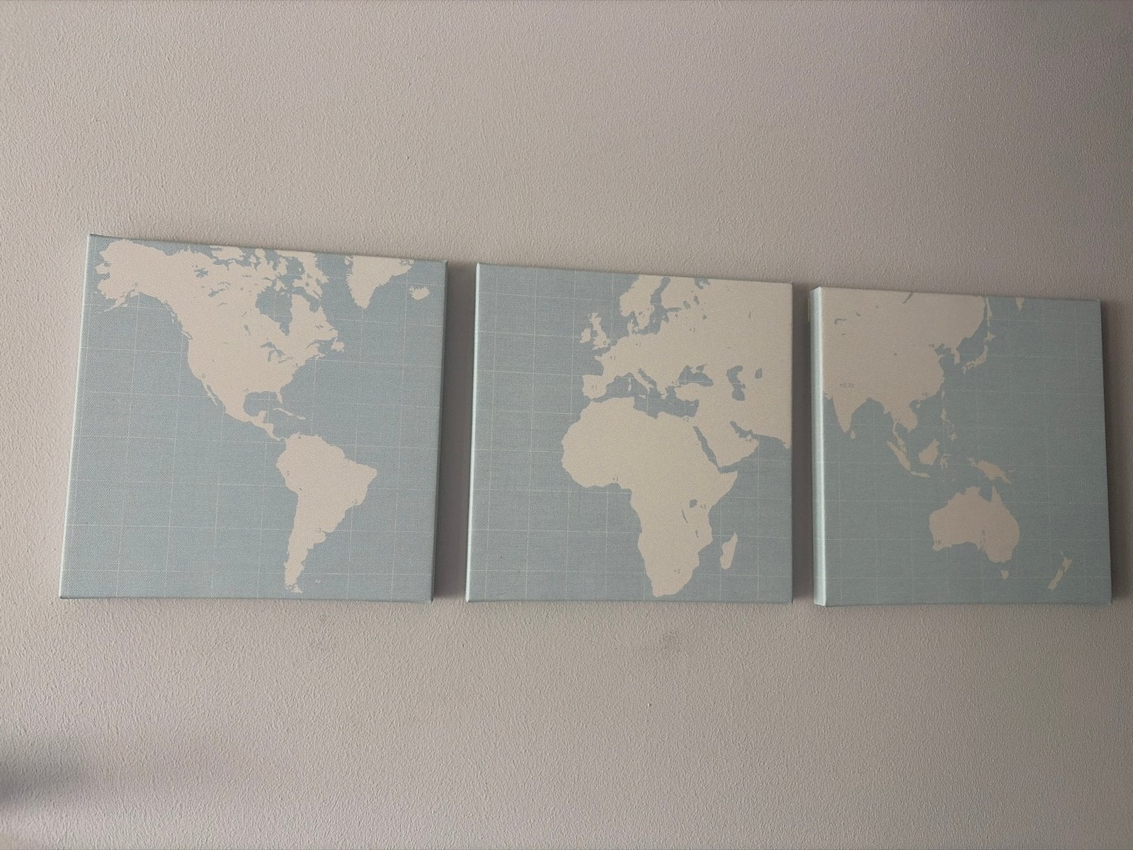 Set van 3 Wereldkaart Canvas Schilderijen, 25 cm, Schilderij, Textiel, Zo goed als nieuw