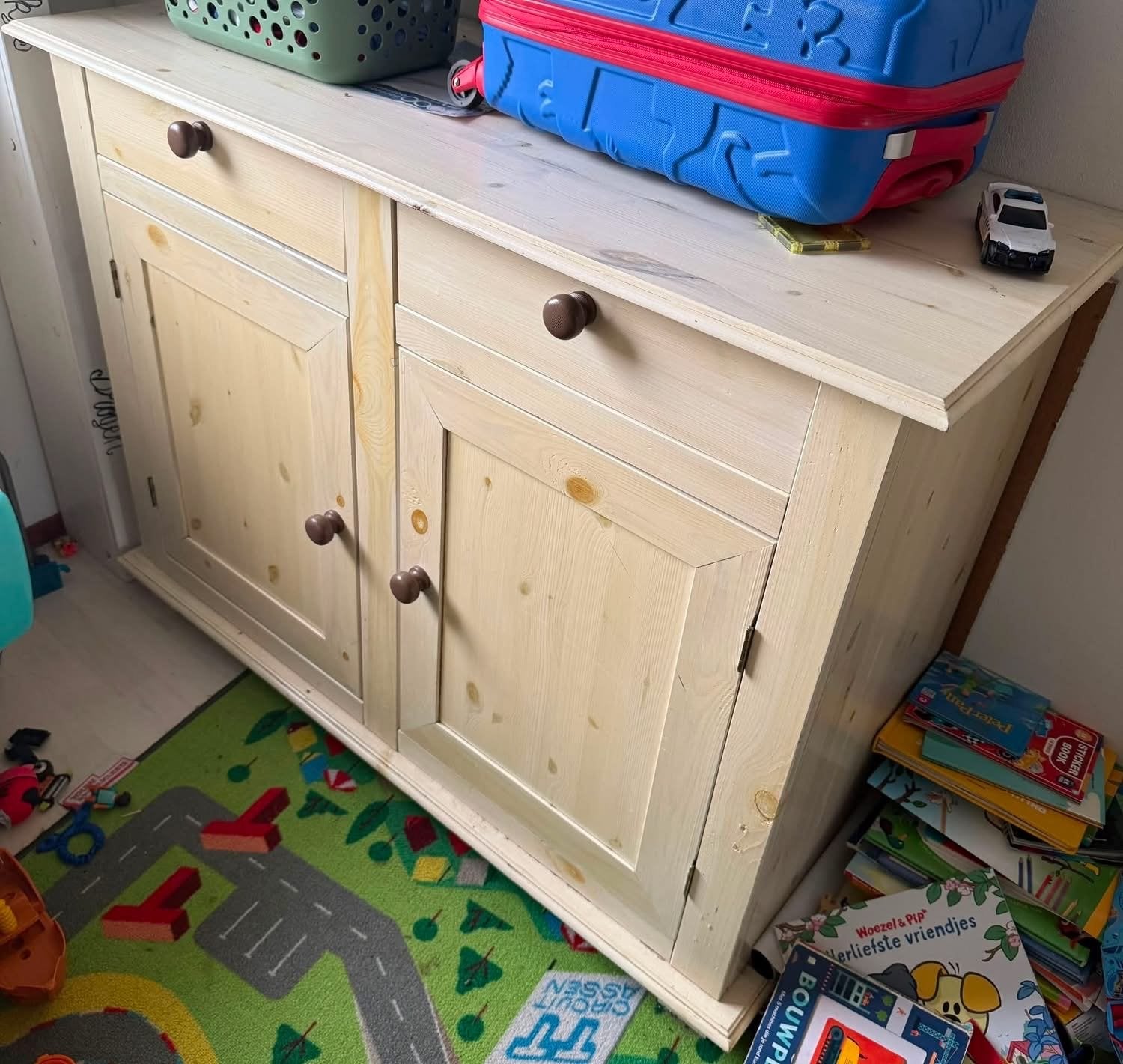 Grenenhouten dressoir met lades en deuren, Ophalen, Gebruikt, 100 tot 150 cm, Met lade(s)