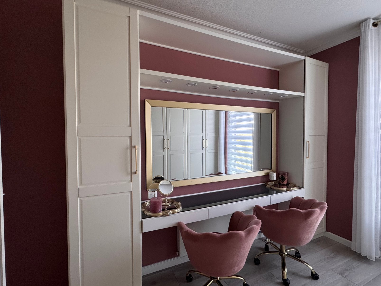 Complete luxe kaptafel / make-up hoek met spiegel en stoelen, Ophalen, Zo goed als nieuw, 200 cm of meer