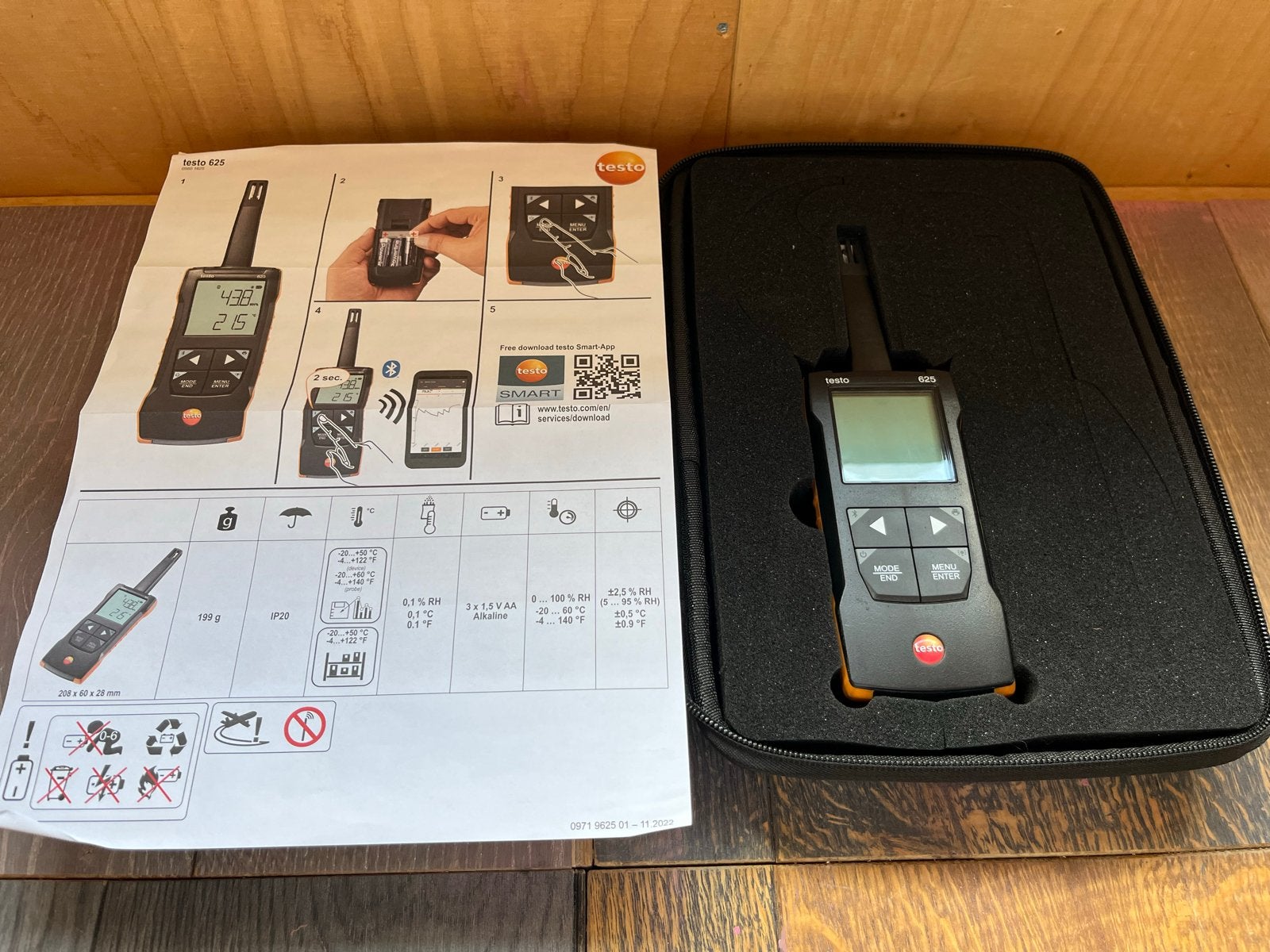 Testo - 625 - Digitale thermo-hygrometer - App, Doe-het-zelf en Verbouw, Ophalen of Verzenden, Zo goed als nieuw, Temperatuur