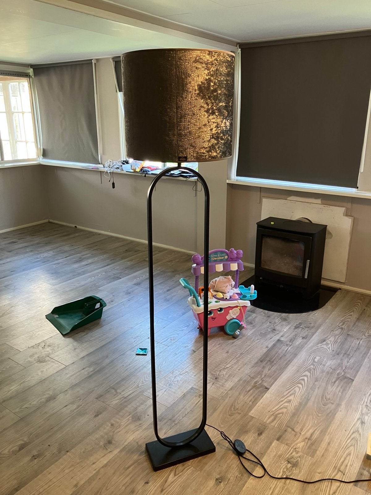 Maison Manon Vloerlamp met Bruine Stoffen Kap, Ophalen, Gebruikt, E27 (groot), Metaal