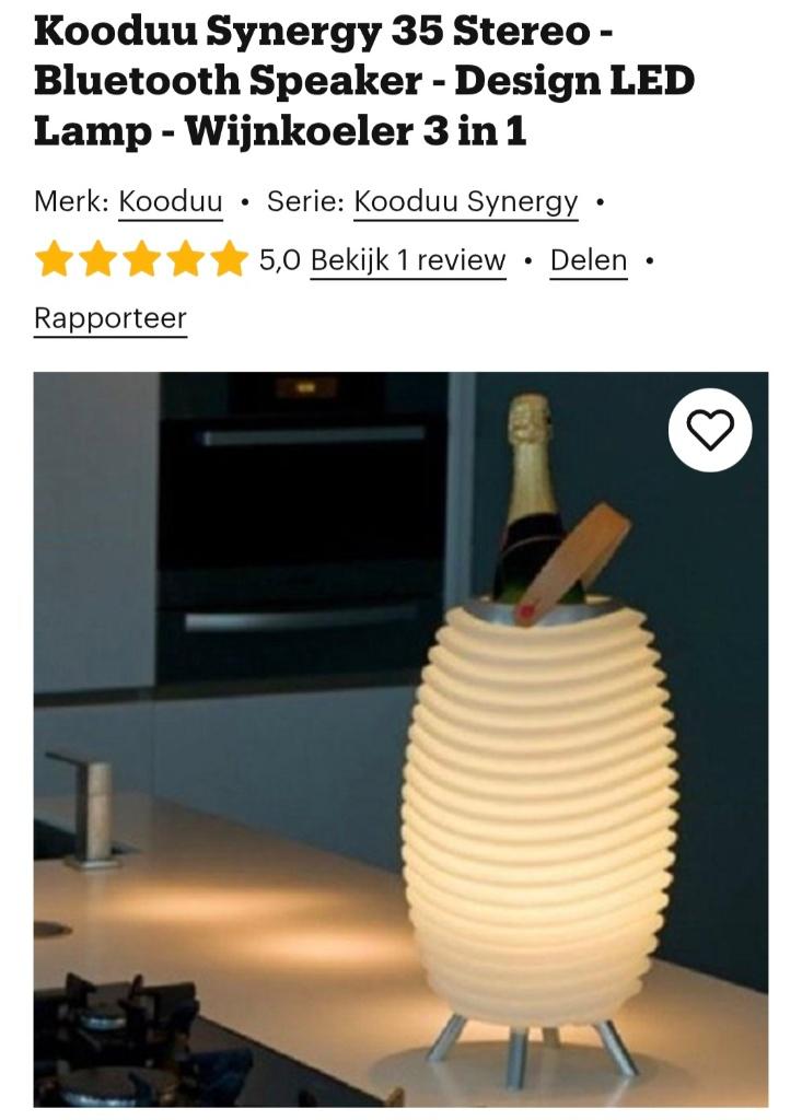 VADERDAG Kooduu Synergy 35 Bluetooth Speaker-Lamp-Wijnkoeler, Kunststof, Verzenden, Minder dan 50 watt, Nieuw
