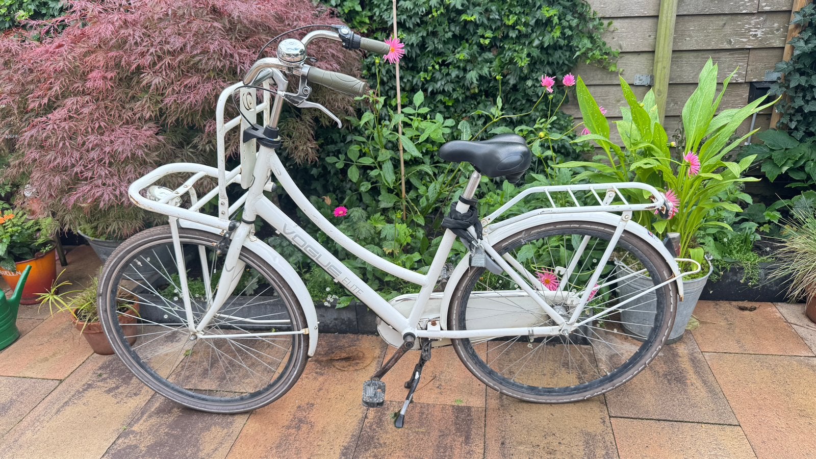 Witte opoefiets 28 inch, Terugtraprem, Gebruikt, Handrem, Ophalen