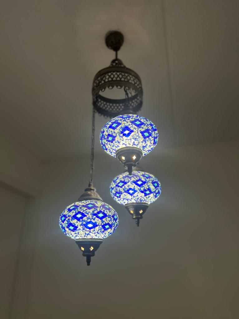 Turkse hanglamp mozaïek glas blauw, Huis en Inrichting, Lampen | Hanglampen, Ophalen of Verzenden, Zo goed als nieuw, Glas, Minder dan 50 cm