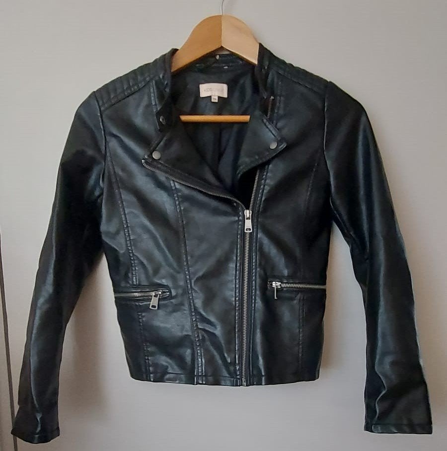 Stoere zwarte leren jas Kids ONLY, maat 152, Jongen of Meisje, Kids Only, Ophalen of Verzenden, Zo goed als nieuw